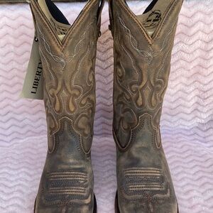 LIBERTY Black Vintage Canela Brown Embroidered Cowboy Boots
